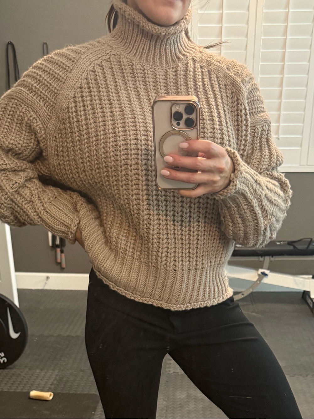 H&M Chunky Knit Turtleneck Sweater in Beige Brown